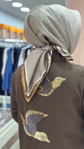 Sırtı Kuş İşlemeli Kap Kahve/1771