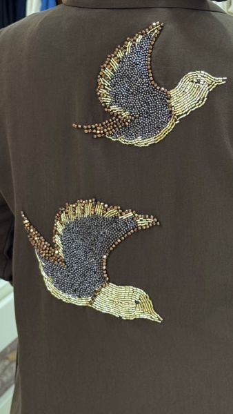 Sırtı Kuş İşlemeli Kap Kahve/1771