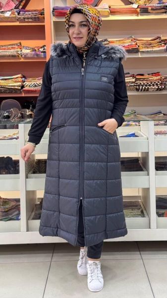 Uzun Şişme Yelek Siyah/6145
