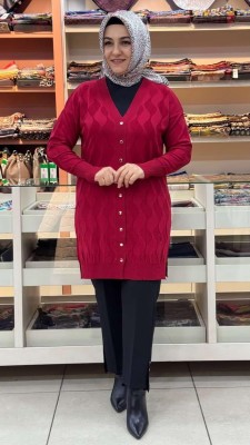  - Su Dalgası Desenli Triko Hırka Kırmızı3239