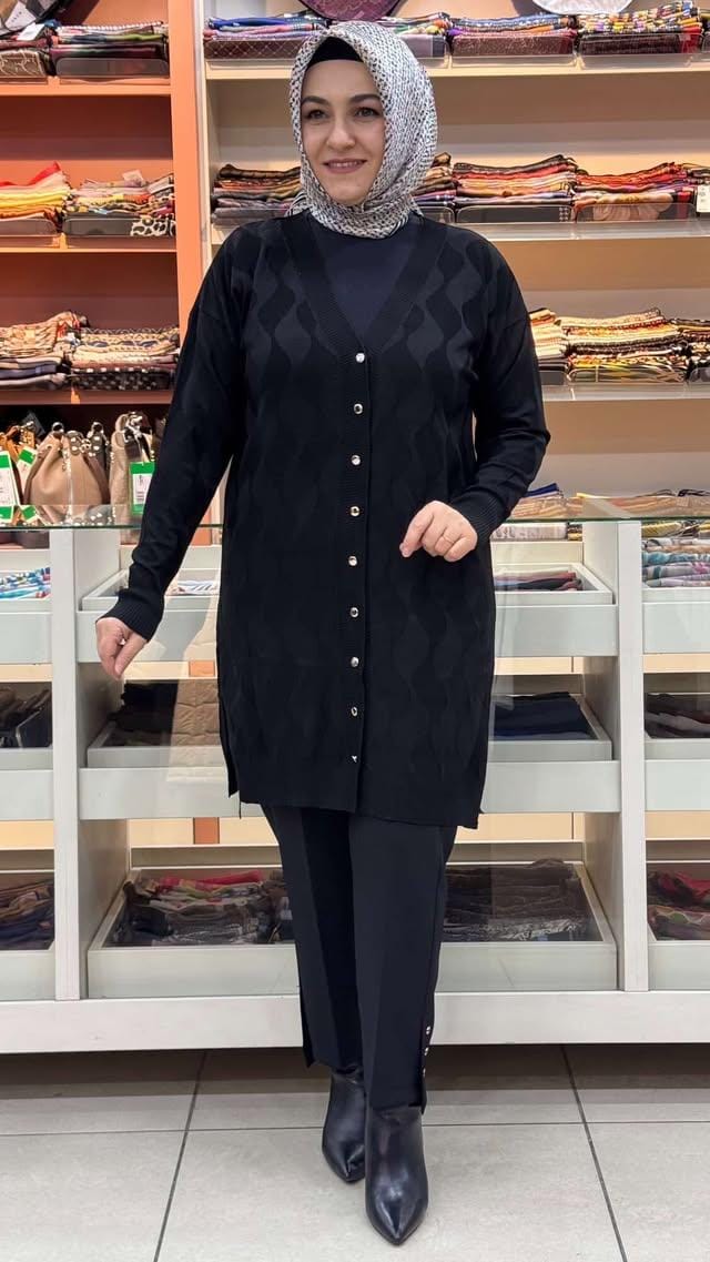  - Su Dalgası Desenli Triko Hırka Siyah/3239