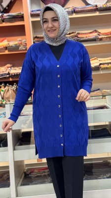 Su Dalgası Desenli Triko Hırka Saks/3239 - Thumbnail