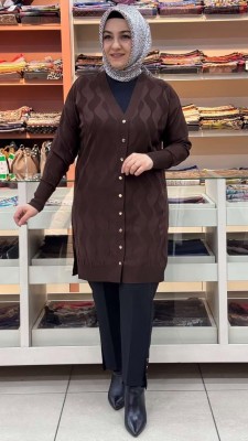  - Su Dalgası Desenli Triko Hırka Acı Kahve/3239