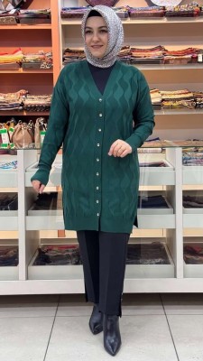  - Su Dalgası Desenli Triko Hırka Zümrüt/3239