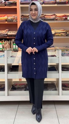 Su Dalgası Desenli Triko Hırka Lacivert/3239 - Thumbnail