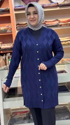 Su Dalgası Desenli Triko Hırka Lacivert/3239 - Thumbnail