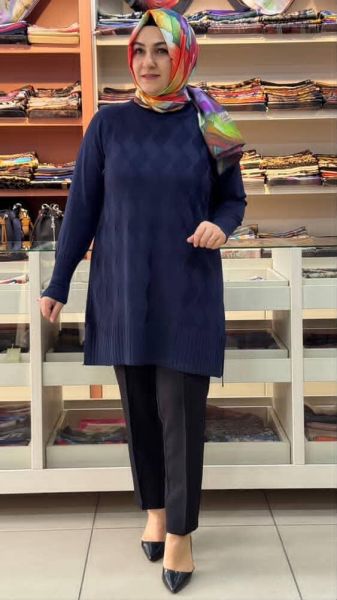 Su Dalgası Desenli Triko Tunik Lacivert/3232