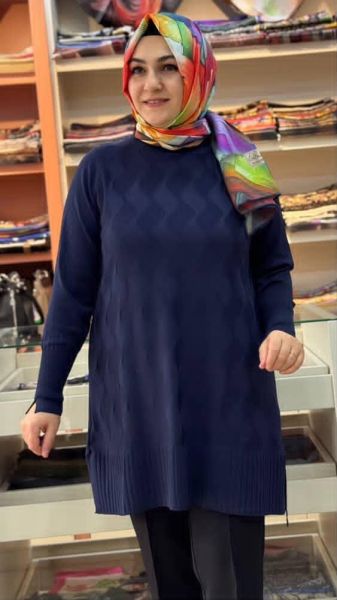 Su Dalgası Desenli Triko Tunik Lacivert/3232