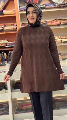 Su Dalgası Desenli Triko Tunik Acı Kahve/3232 - Thumbnail