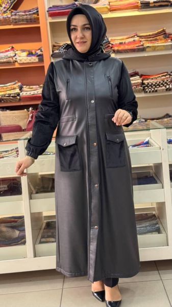 Deri Kumaş Ve Cep Detaylı Kap Siyah/6152