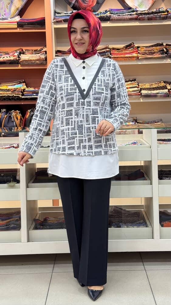 Selam - Süveter Detaylı Tunik Gri/1000