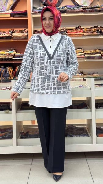 Süveter Detaylı Tunik Gri/1000