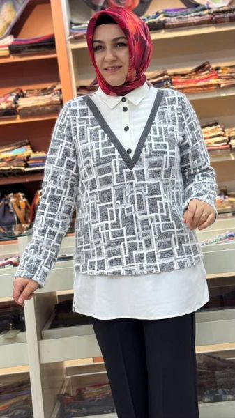 Süveter Detaylı Tunik Gri/1000