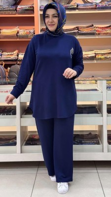 inza moda - Taş Aksesuarlı Takım Saks/1291