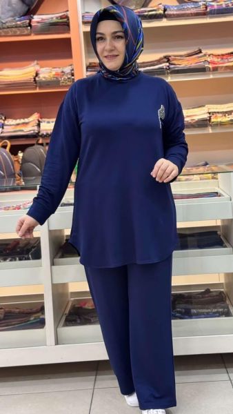 Taş Aksesuarlı Takım Saks/1291