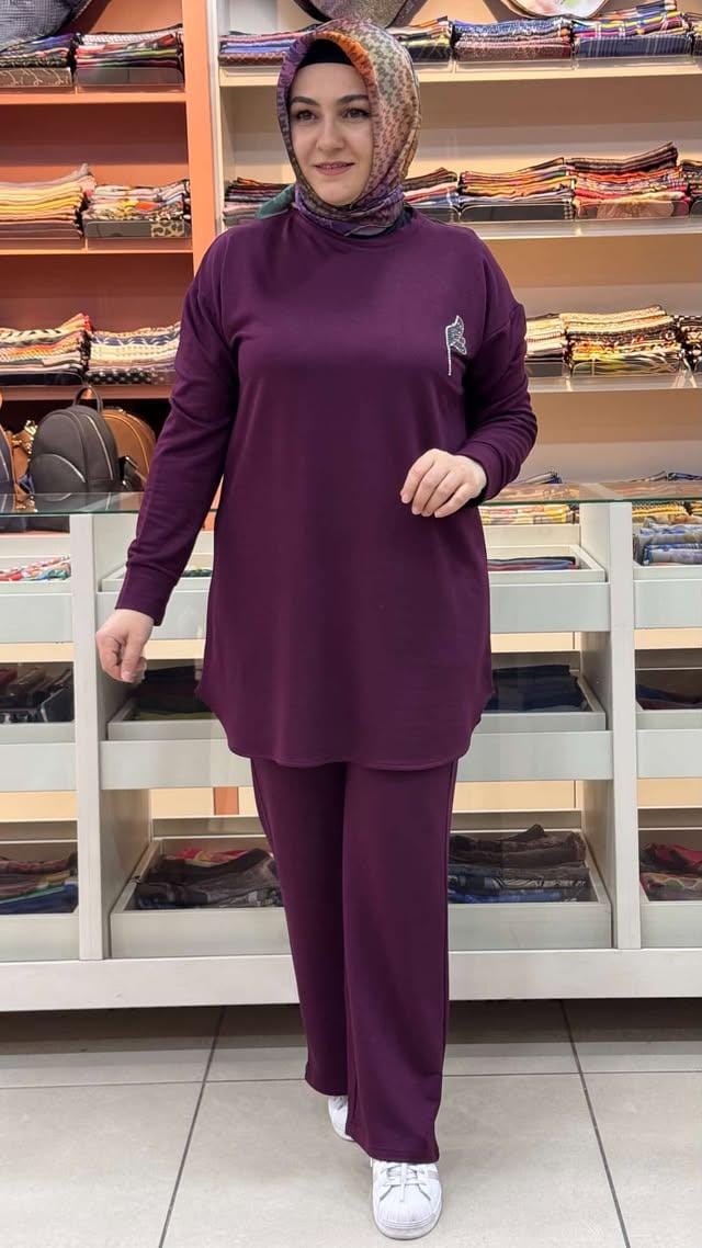 inza moda - Taş Aksesuarlı Takım Bordo/1291