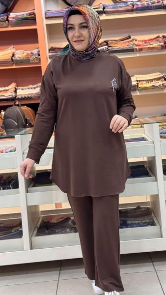 Taş Aksesuarlı Takım Kahve/1291