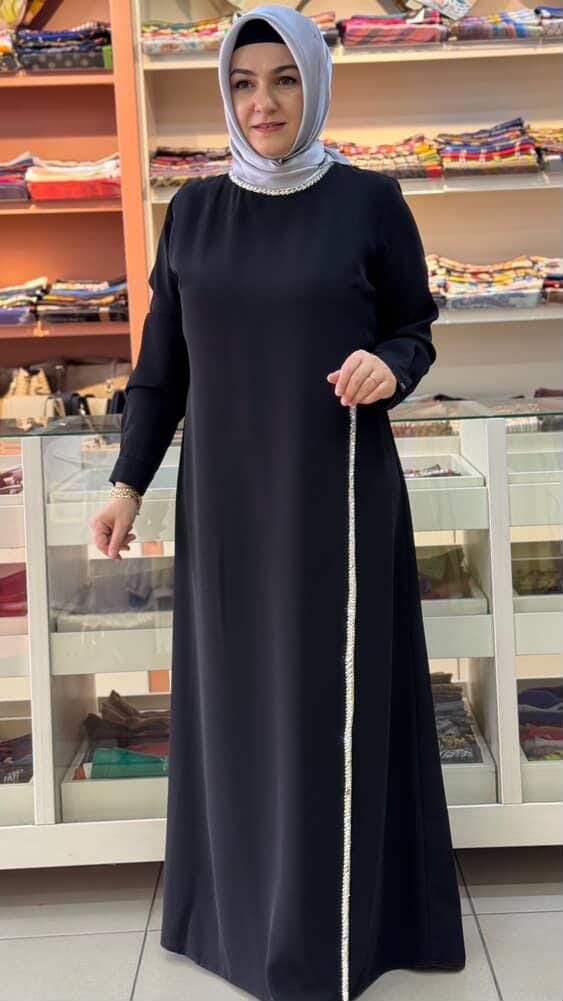 Janset - Taş Detaylı Abiye Siyah/8359