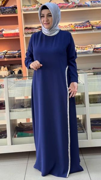Taş Detaylı Abiye İndigo/8359