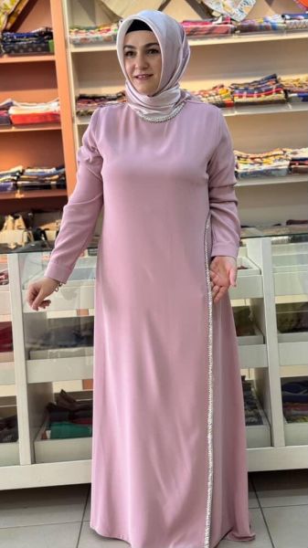 Taş Detaylı Abiye Pudra/8359