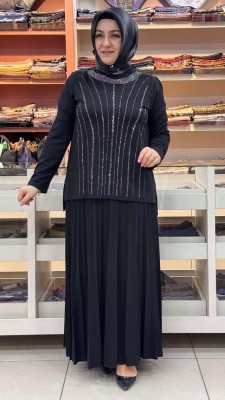 inza moda - Taş Detaylı Etekli Takım Siyah/2019