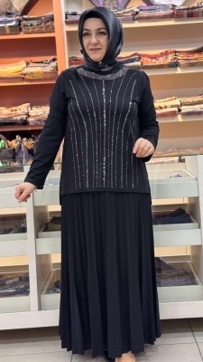 Taş Detaylı Etekli Takım Siyah/2019 - Thumbnail