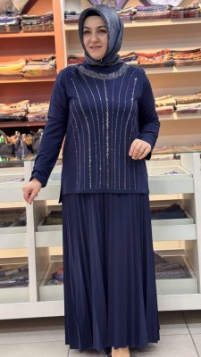 Taş Detaylı Etekli Takım Lacivert/2019 - Thumbnail