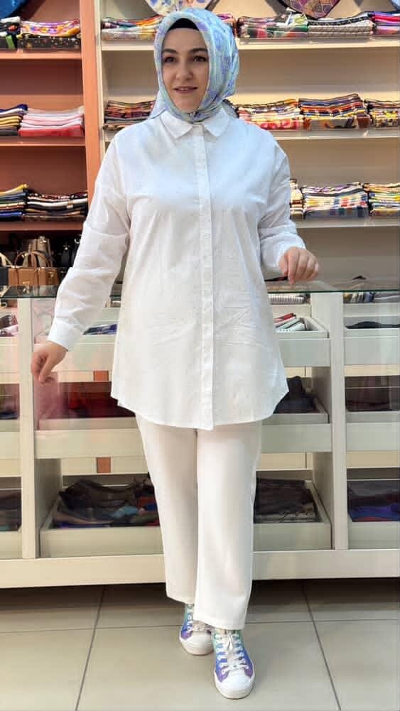 Armine Trend - Taş Detaylı Gömlek Tunik Ekru/311