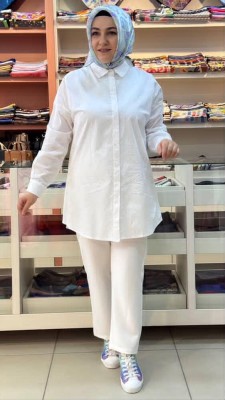 Armine Trend - Taş Detaylı Gömlek Tunik Ekru/311