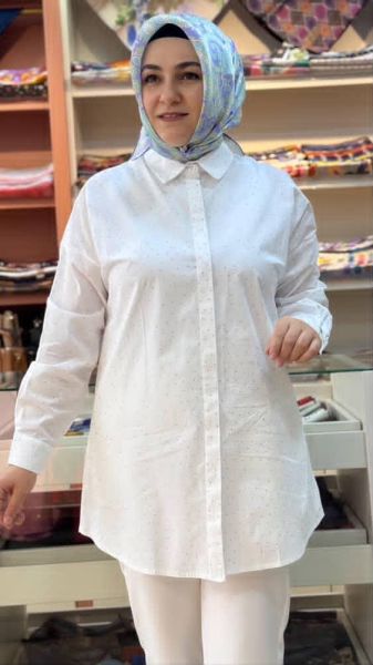 Taş Detaylı Gömlek Tunik Ekru/311
