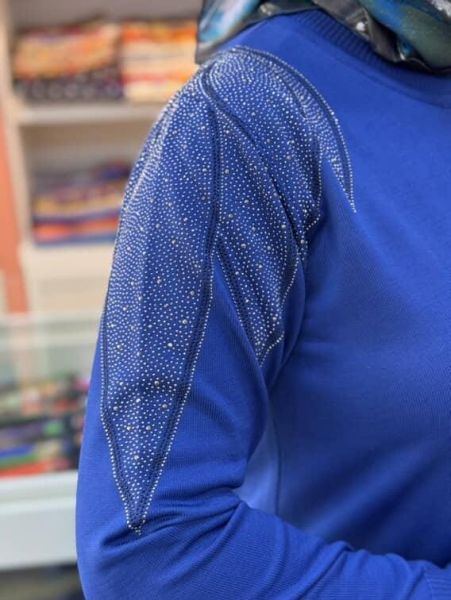 Taş Detaylı Merserize Triko Tunik Saks/1836