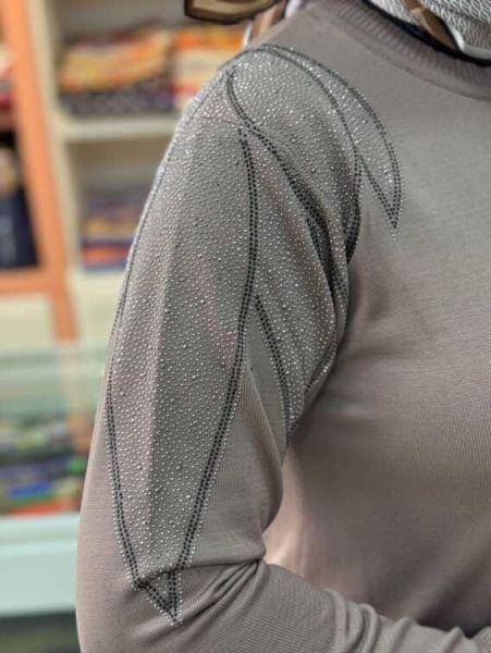 Taş Detaylı Merserize Triko Tunik Koyu Vizon/1836