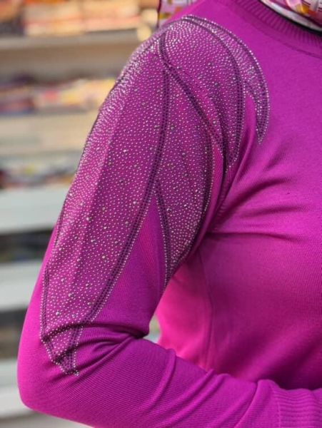 Taş Detaylı Merserize Triko Tunik Fuşya/1836