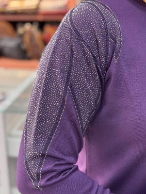 Taş Detaylı Merserize Triko Tunik Mor/1836 - Thumbnail