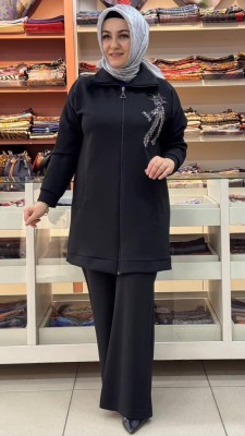Morİpek - Taş Detaylı Pantolonlu Takım Siyah/2403