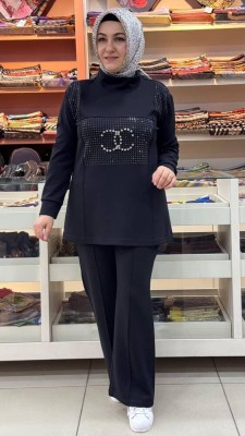 Janset - Taş Detaylı Takım Siyah/3971