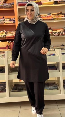 Taş Detaylı Takım Siyah/13211 - Thumbnail