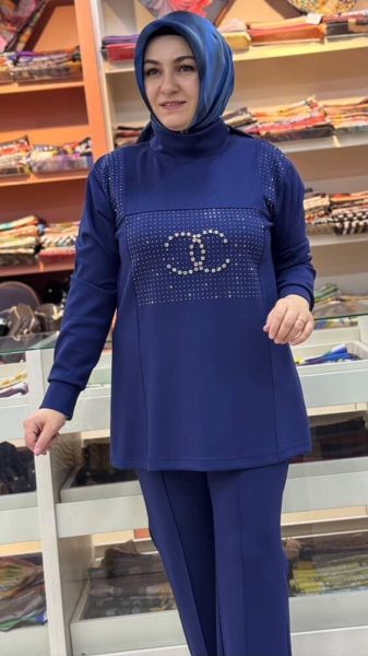 Taş Detaylı Takım Lacivert/3971