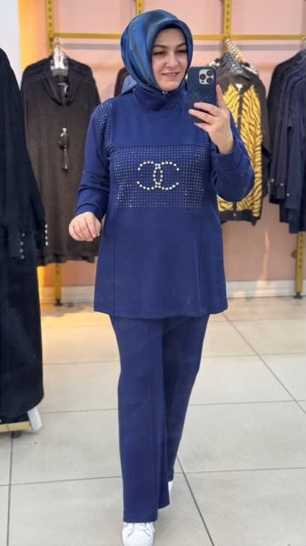 Taş Detaylı Takım Lacivert/3971