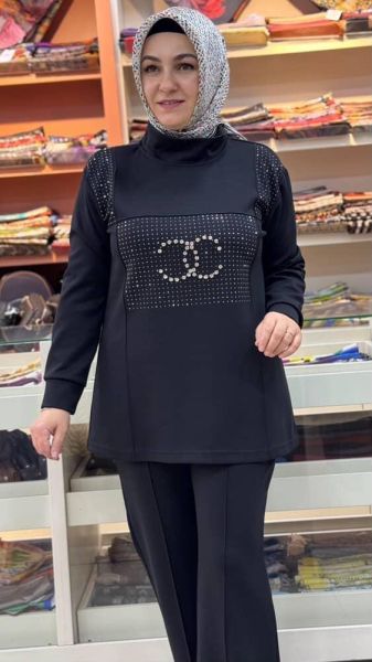 Taş Detaylı Takım Siyah/3971