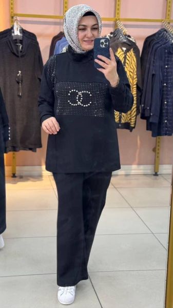 Taş Detaylı Takım Siyah/3971