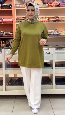 Kado - Taş Detaylı Tunik Yağ Yeşili/9653