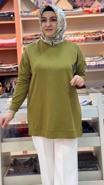 Taş Detaylı Tunik Yağ Yeşili/9653
