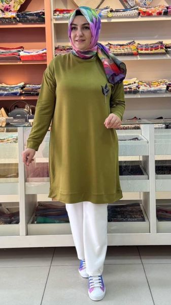 Taş Detaylı Tunik Yağ Yeşili/9653
