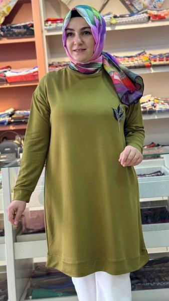 Taş Detaylı Tunik Yağ Yeşili/9653
