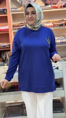 Taş Detaylı Tunik İndigo/9653 - Thumbnail
