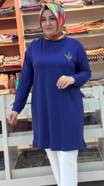 Lale Taş Detaylı Uzun Tunik İndigo/9653