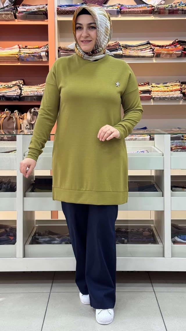 Kado - Taş Detaylı Tunik Yağ Yeşili/257434