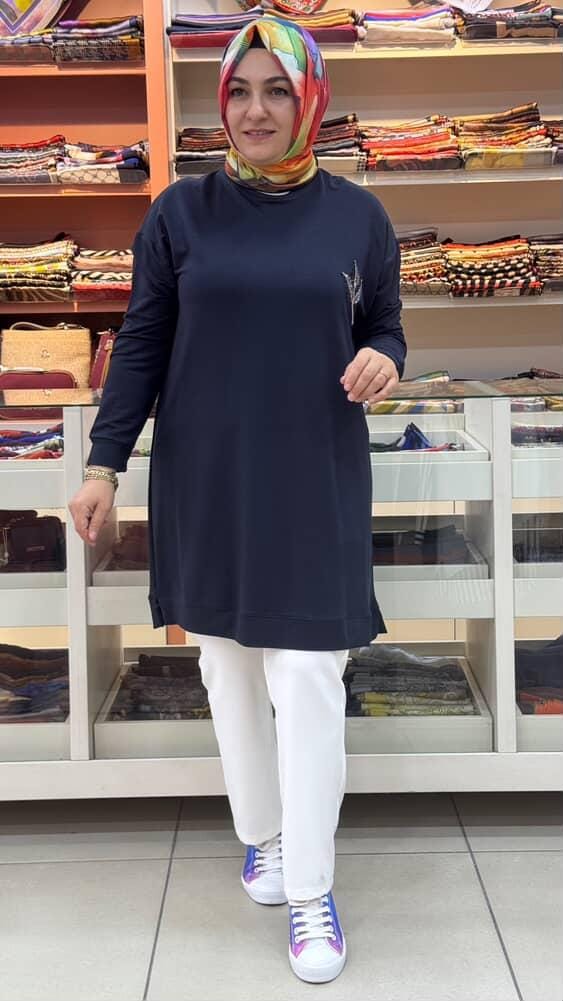 Kado - Lale Taş Detaylı Uzun Tunik Antrasit/9653