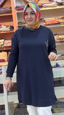 Lale Taş Detaylı Uzun Tunik Antrasit/9653 - Thumbnail